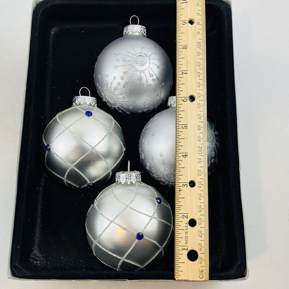 Celebrations by Radko Ball Christmas Ornament Set of 4 Silver Glitter Rhinestone - Picture 5 of 7